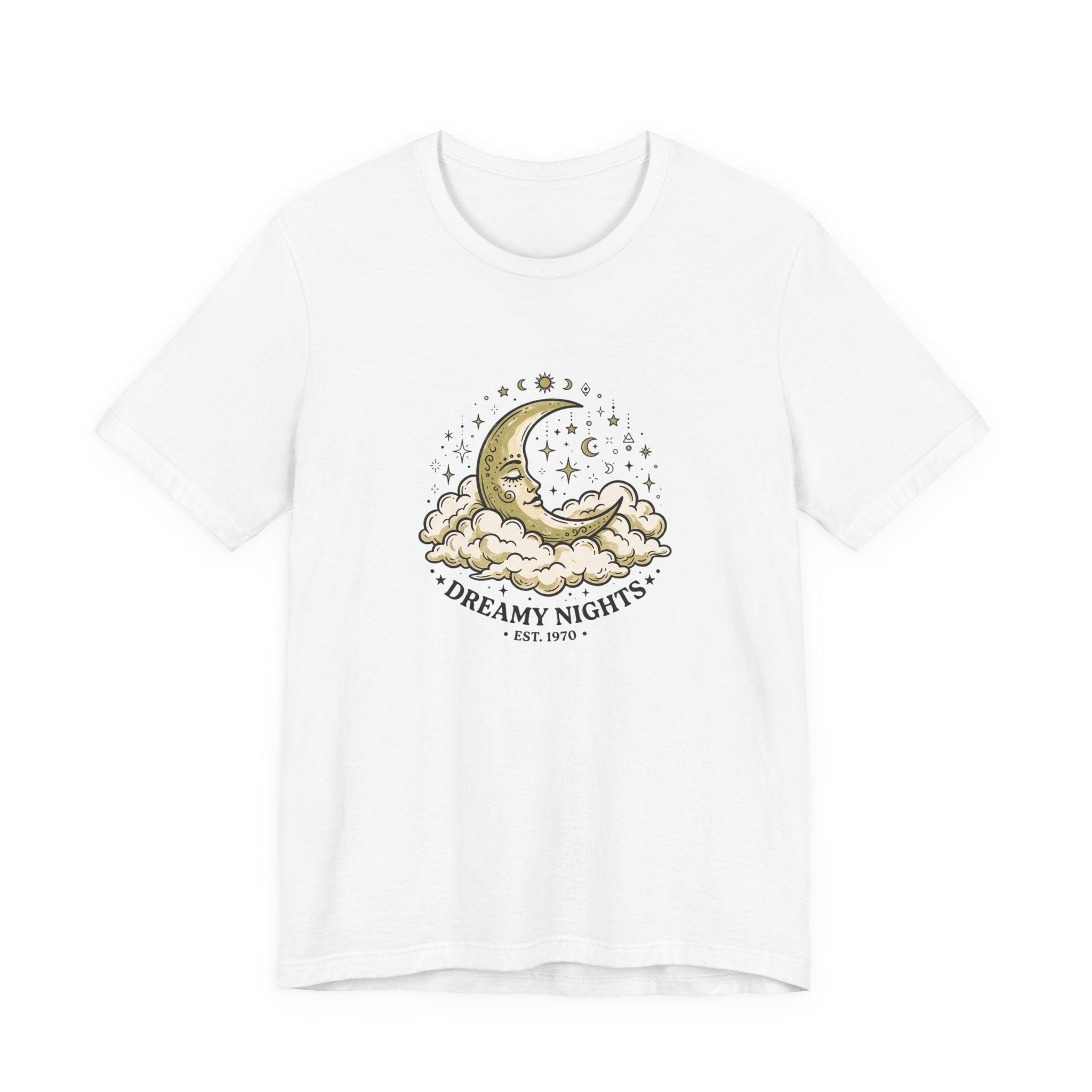 Dreamy Nights Moon Tee — Vintage Crescent Moon & Clouds Shirt