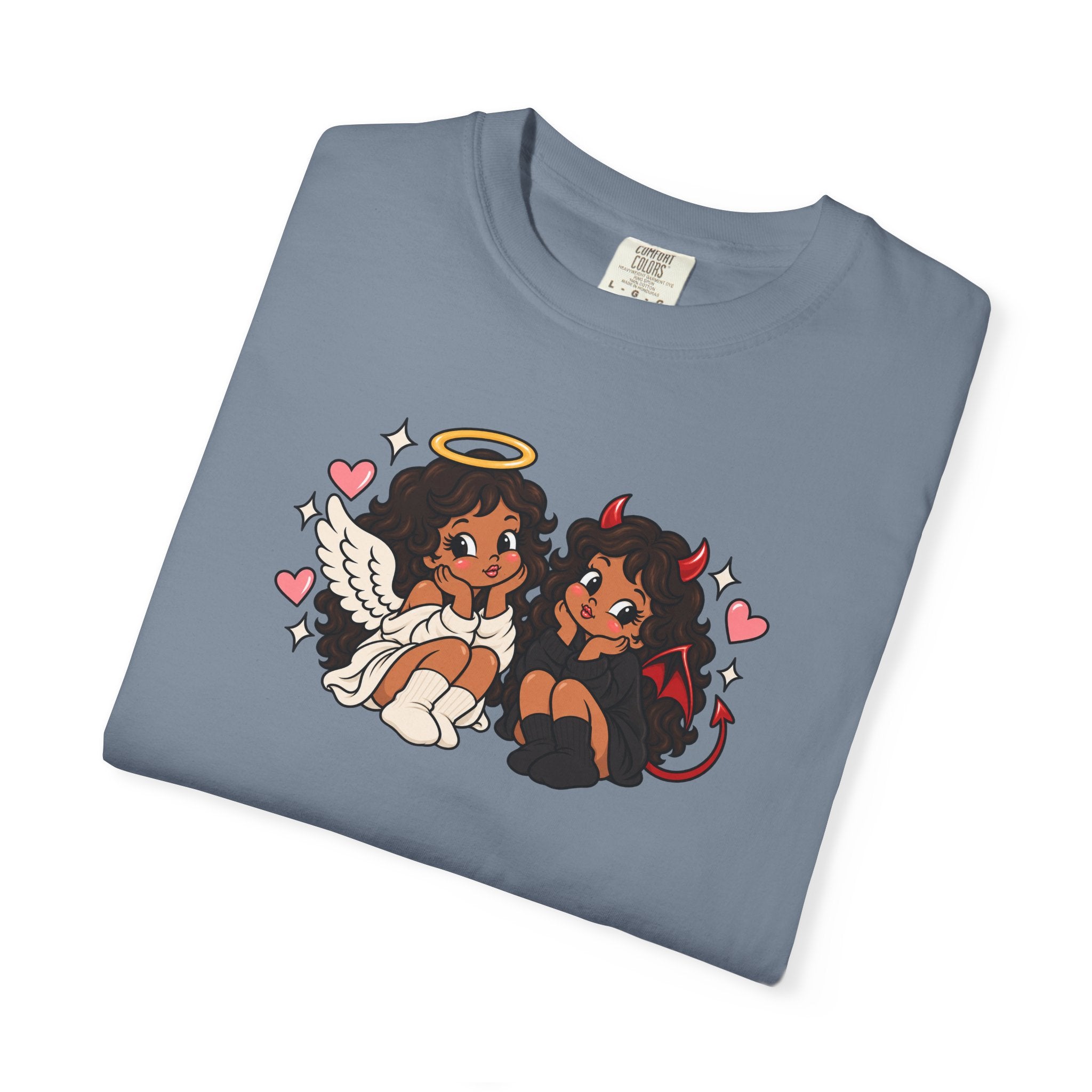 Angel and Devil Cute Graphic Tee — Kawaii Couple Illustration T-Shirt