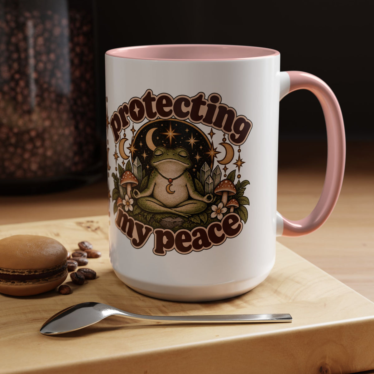 Protecting My Peace Mug — Frog & Mushroom Ceramic Coffee Mug