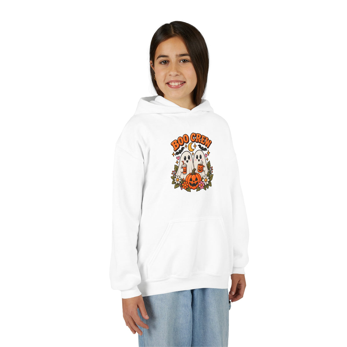 Youth 'Boo Crew' Halloween Hoodie — Cute Ghosts & Pumpkin Kids Sweatshirt