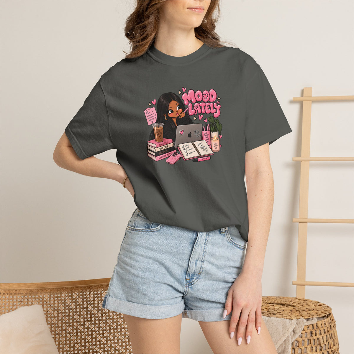 Mood Lately T-Shirt — Cute Study Girl Graphic Tee