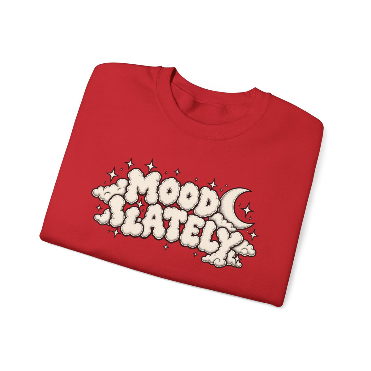Mood Lately Crewneck Sweatshirt — Retro Cloud Lettering Graphic Pullover