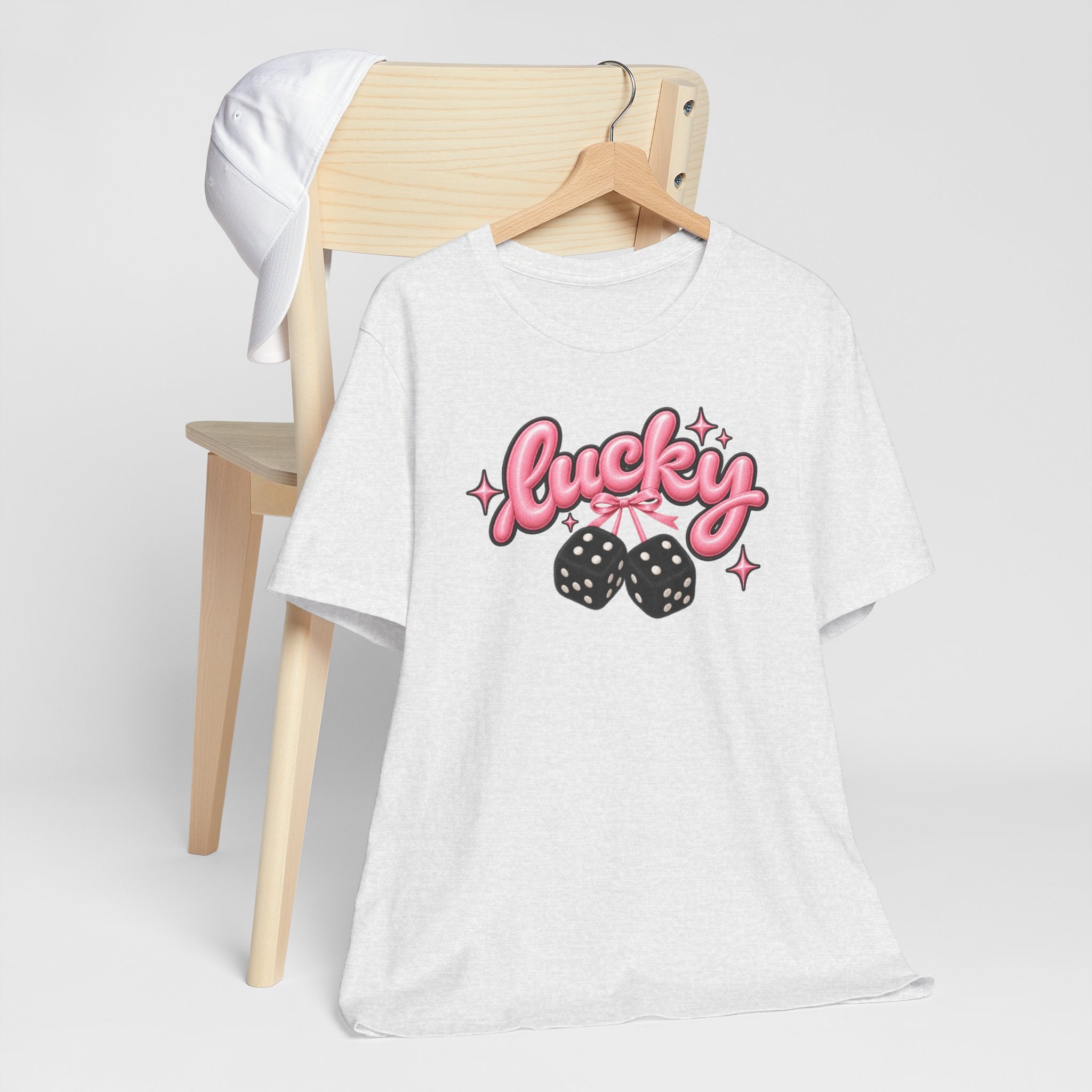 Lucky Dice Tee — Pink Retro "Lucky" Graphic T-Shirt