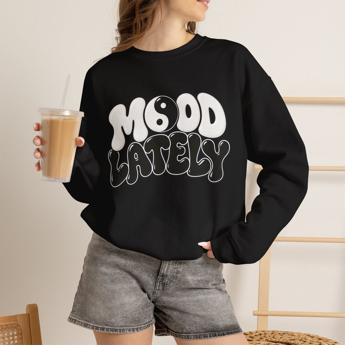 Crewneck Sweatshirt "Mood Lately" Retro Yin Yang Graphic