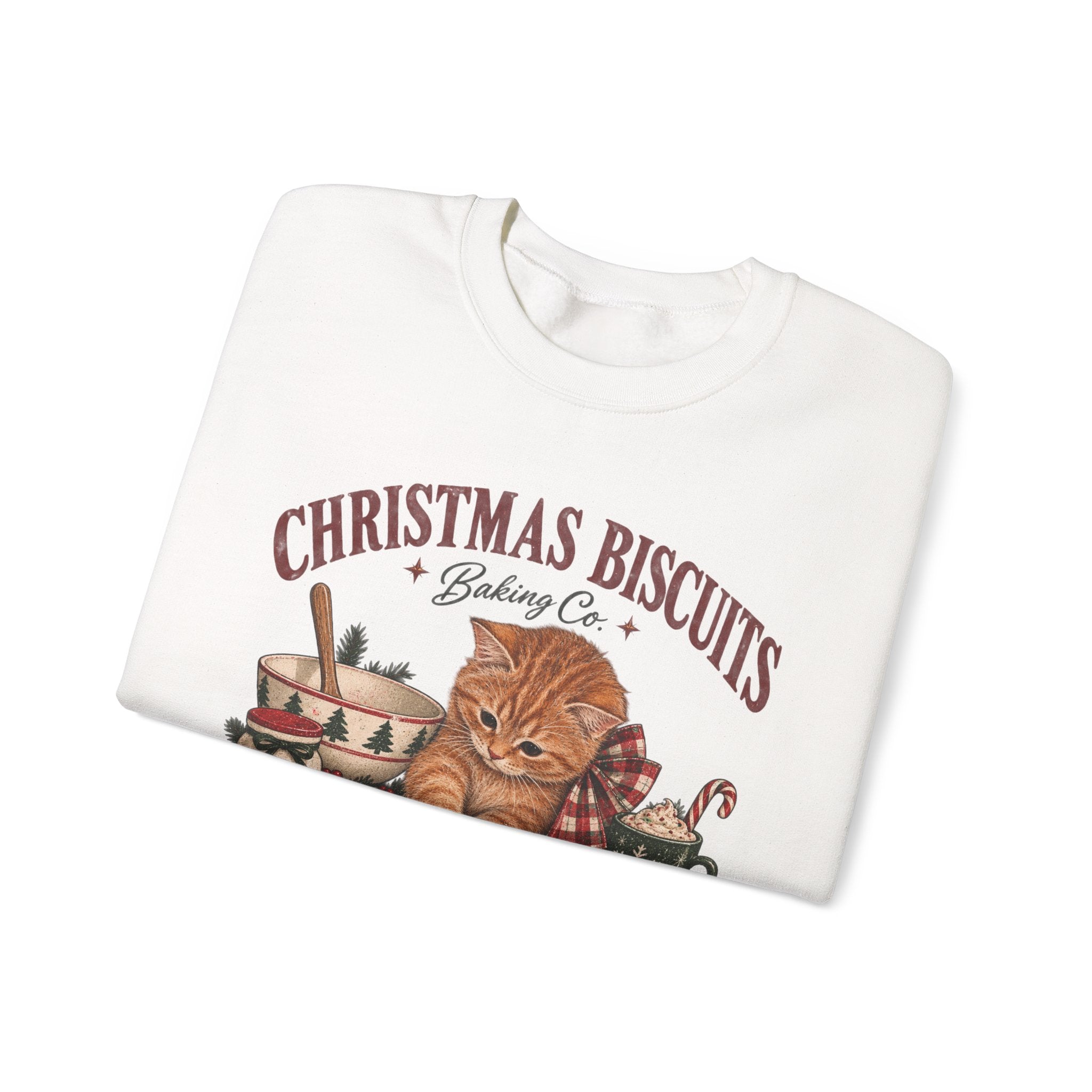 Crewneck Sweatshirt — Christmas Biscuits Baking Co. Cat Holiday Sweatshirt