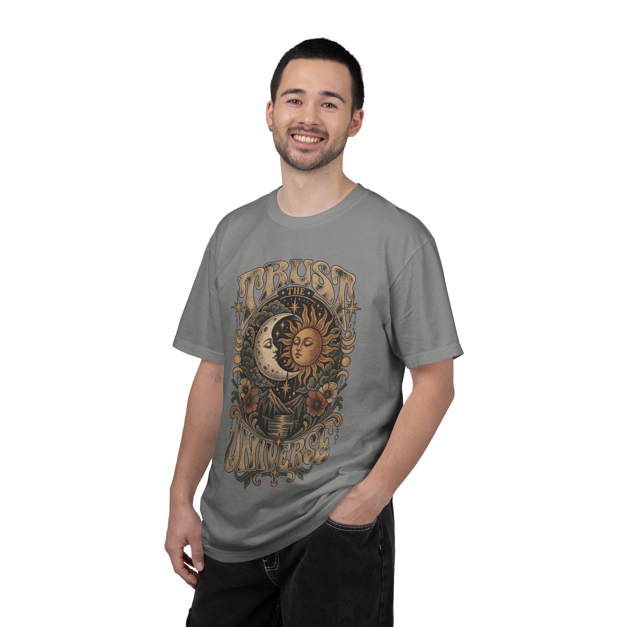 Trust the Universe T-Shirt — Vintage Sun & Moon Graphic
