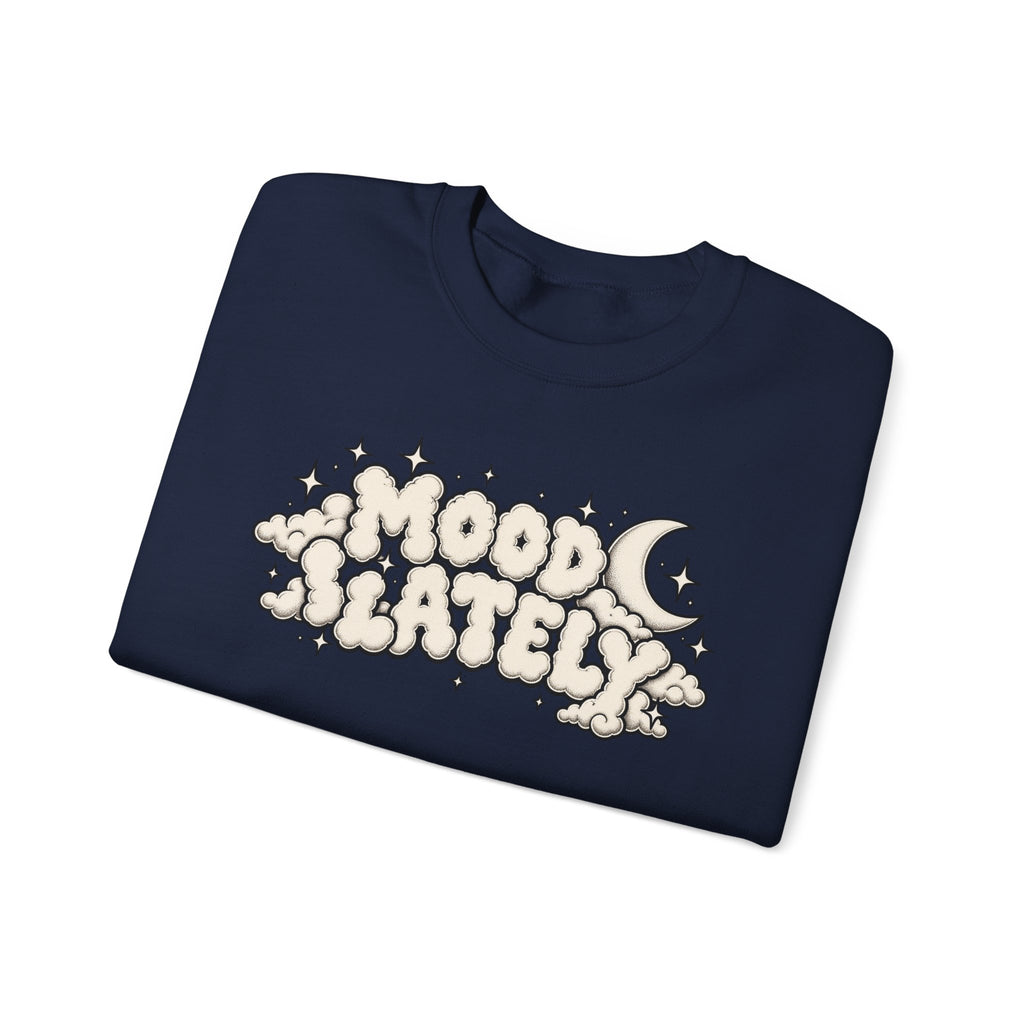 Mood Lately Crewneck Sweatshirt — Retro Cloud Lettering Graphic Pullover