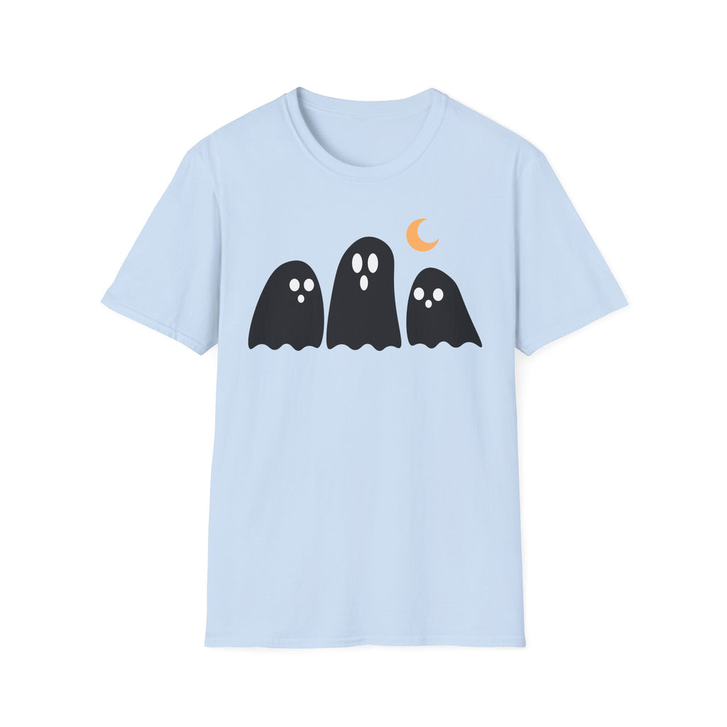 Ghost Trio T-Shirt — Cute Halloween Ghosts with Crescent Moon