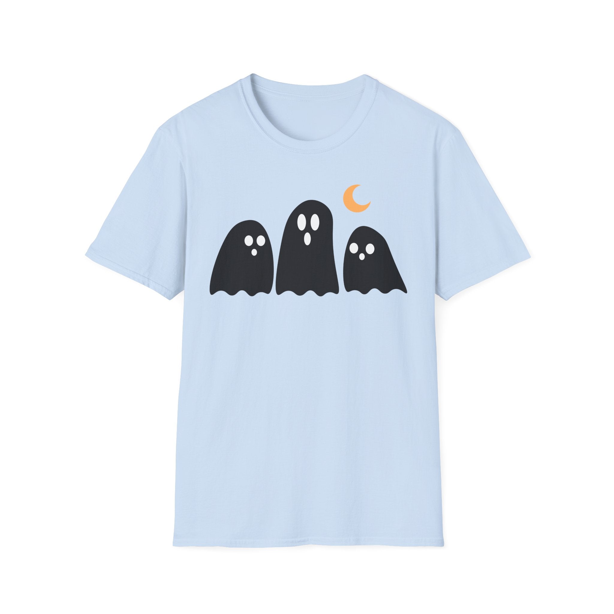 Ghost Trio T-Shirt — Cute Halloween Ghosts with Crescent Moon