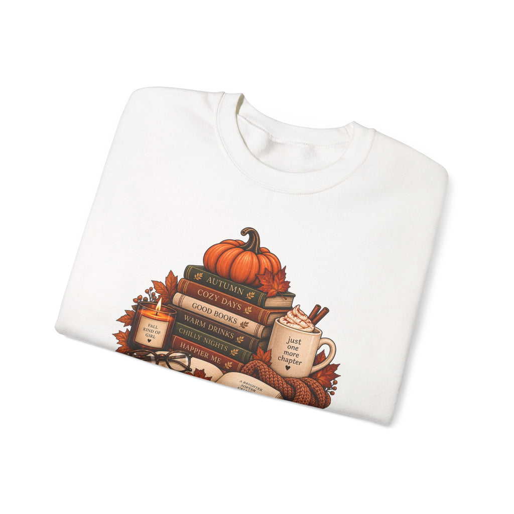 Fall Bookstack Crewneck Sweatshirt — Cozy Pumpkin Reading Vibes