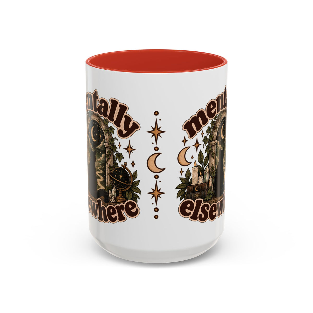 Mentally Elsewhere Mug — Black Cat Celestial Ceramic Coffee Mug