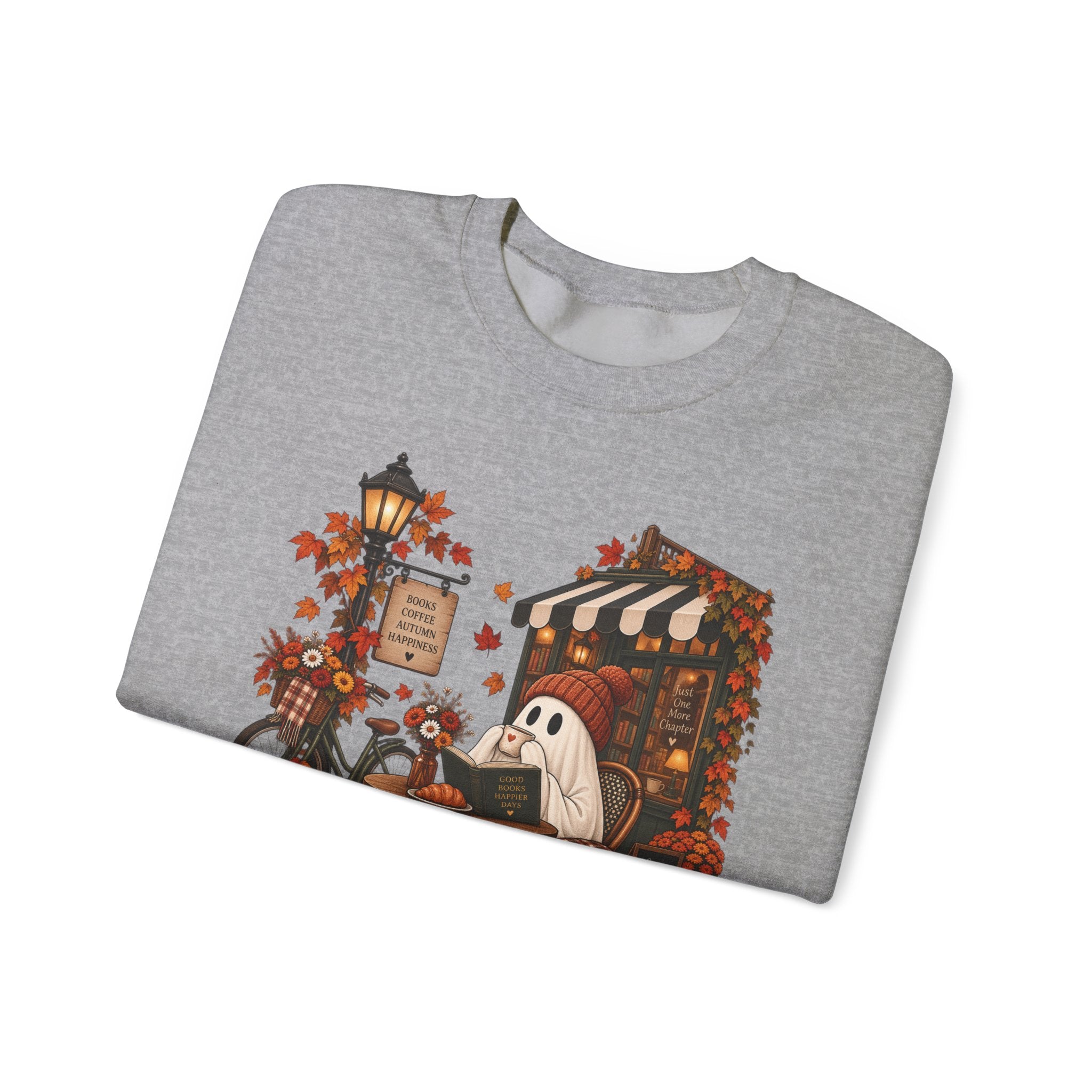 Autumn Ghost Café Sweatshirt — Cozy Fall Pumpkin Patch Crewneck