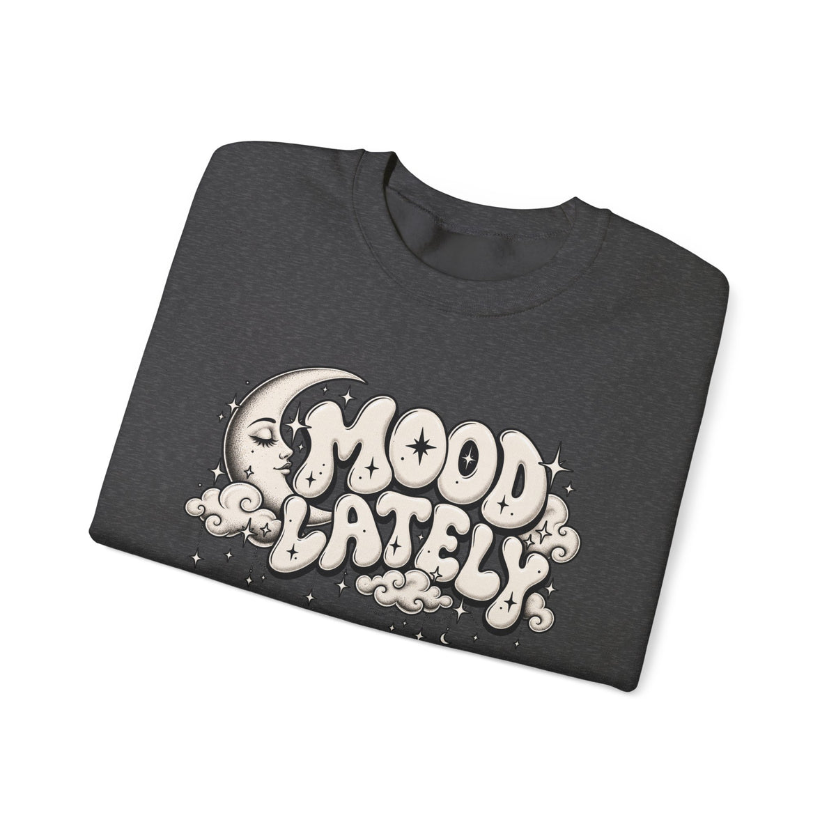 Crewneck Sweatshirt — 'Mood Lately' Retro Moon Graphic