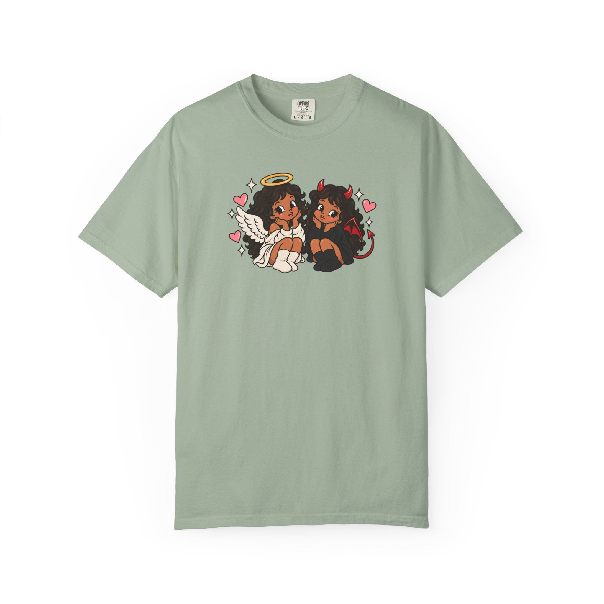 Angel and Devil Cute Graphic Tee — Kawaii Couple Illustration T-Shirt