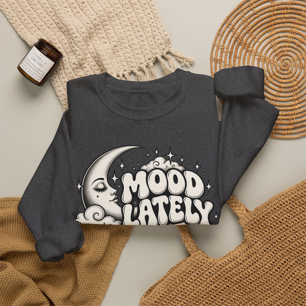 Mood Lately Crewneck Sweatshirt — Retro Moon & Cloud Graphic