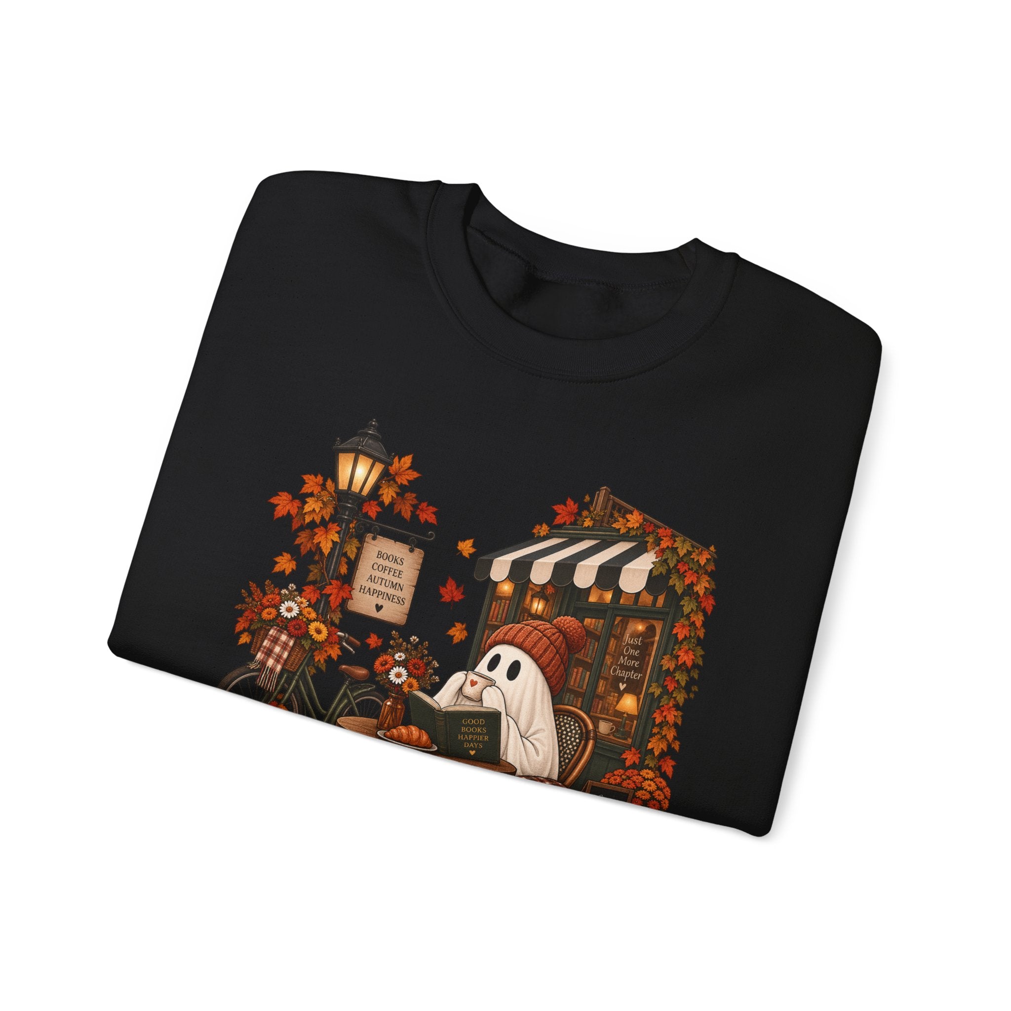 Autumn Ghost Café Sweatshirt — Cozy Fall Pumpkin Patch Crewneck