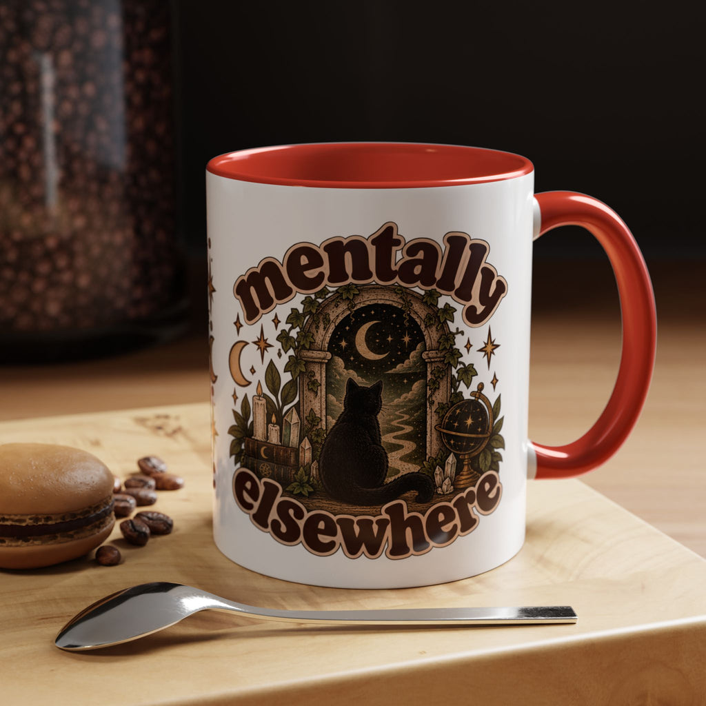 Mentally Elsewhere Mug — Black Cat Celestial Ceramic Coffee Mug