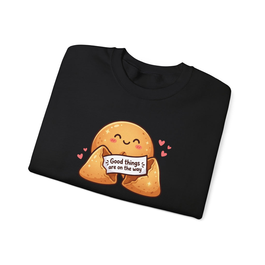 Crewneck Sweatshirt — Cute Fortune Cookie Graphic “Good Things Are On The Way”