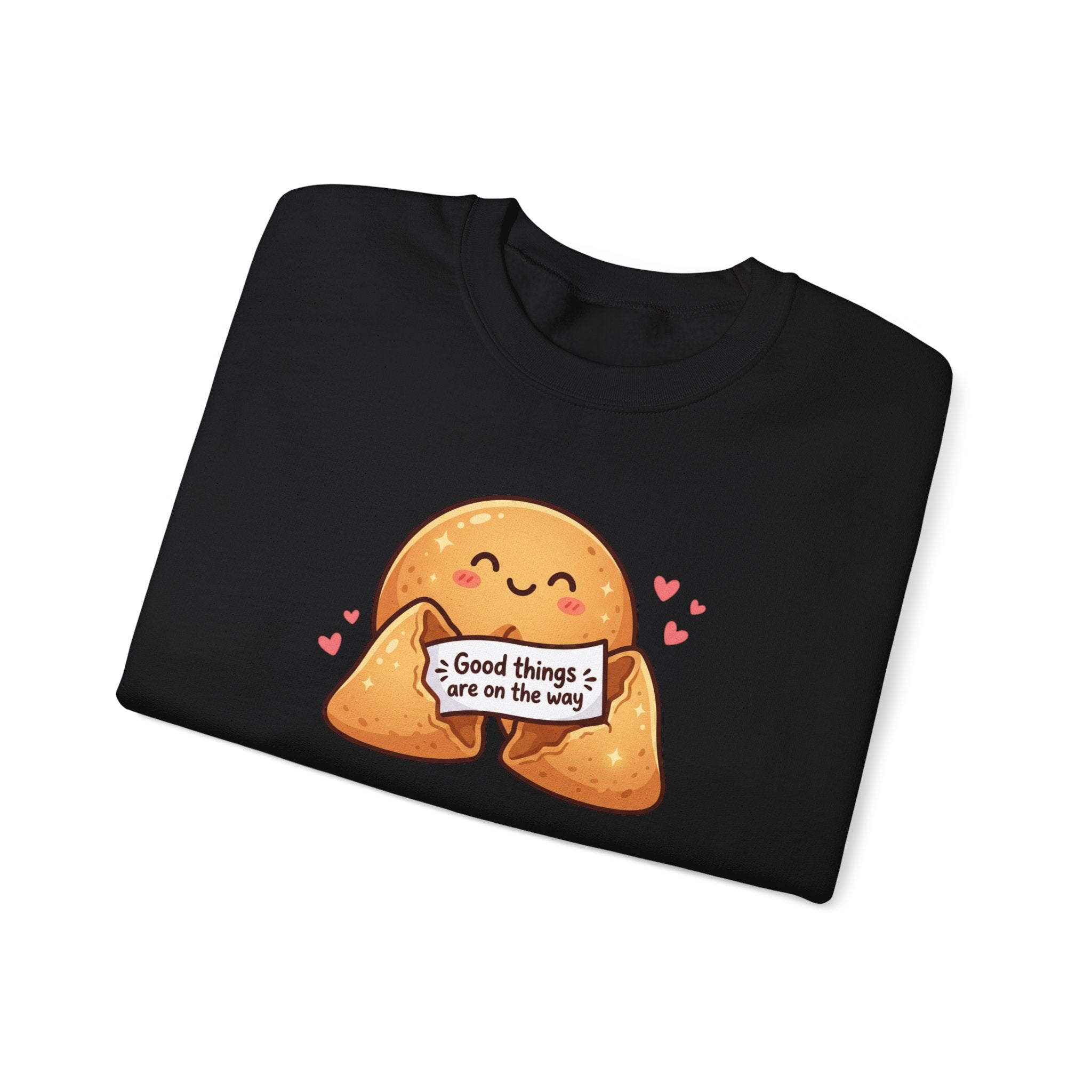 Crewneck Sweatshirt — Cute Fortune Cookie Graphic “Good Things Are On The Way”