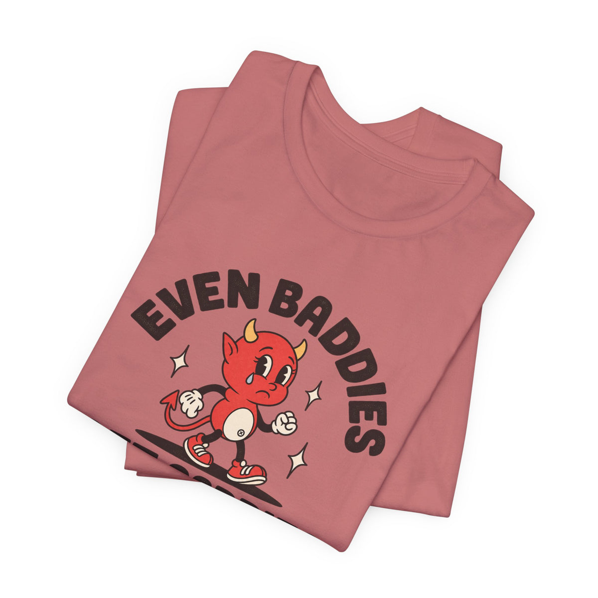 Even Baddies Get Saddies Tee — Retro Devil Character Sadness Graphic T-Shirt