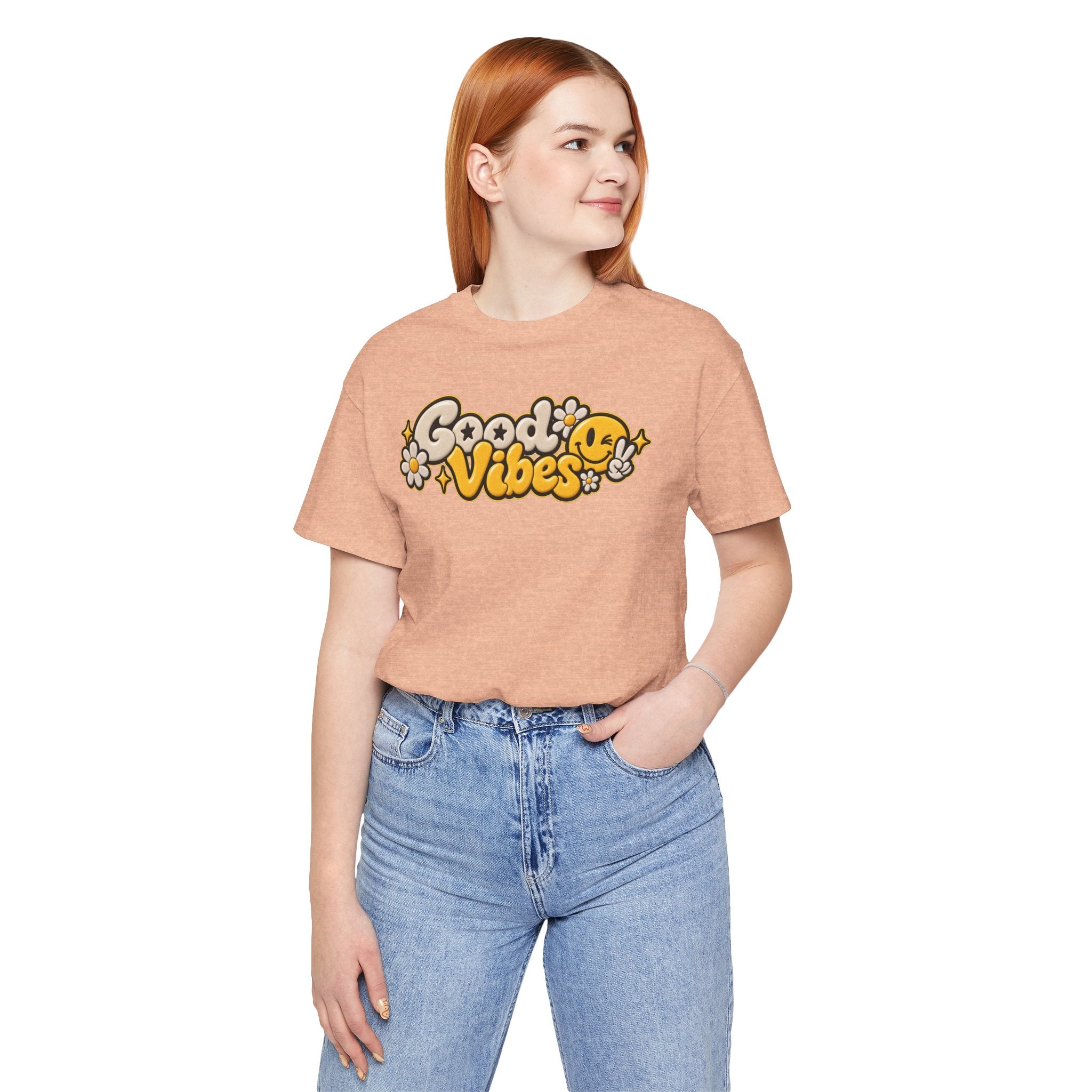 Good Vibes Retro Tee — Smiley Flower Graphic T-Shirt
