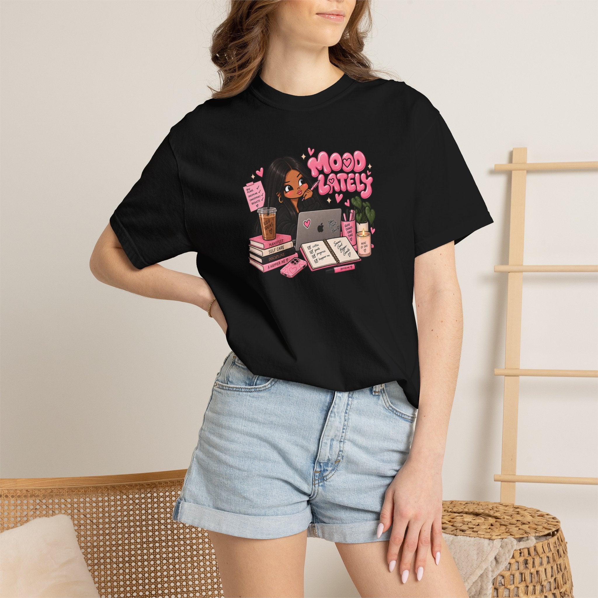 Mood Lately T-Shirt — Cute Study Girl Graphic Tee