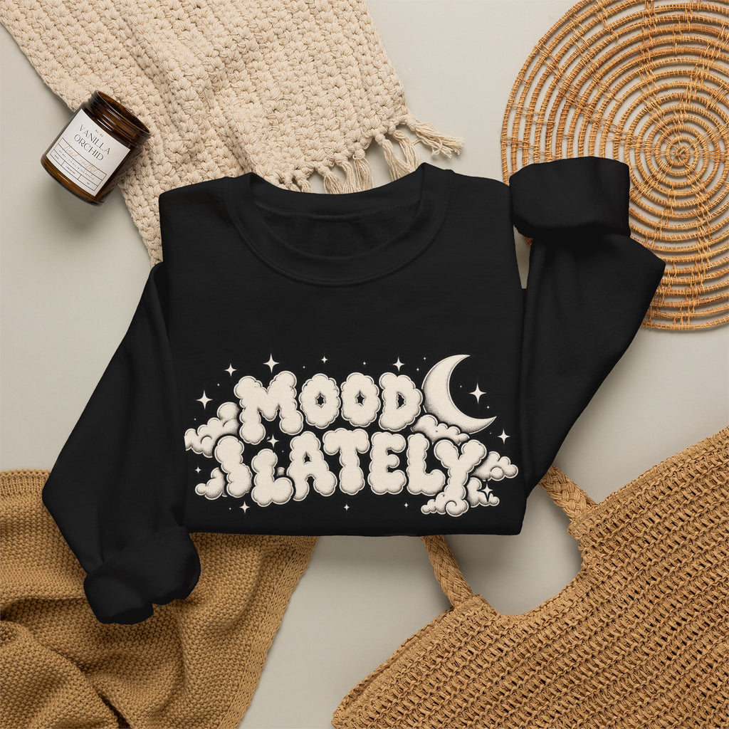 Mood Lately Crewneck Sweatshirt — Retro Cloud Lettering Graphic Pullover