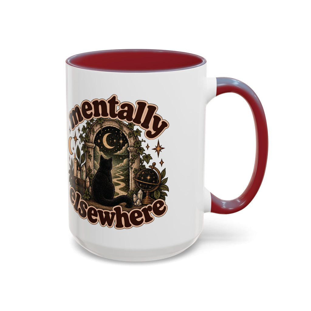 Mentally Elsewhere Mug — Black Cat Celestial Ceramic Coffee Mug