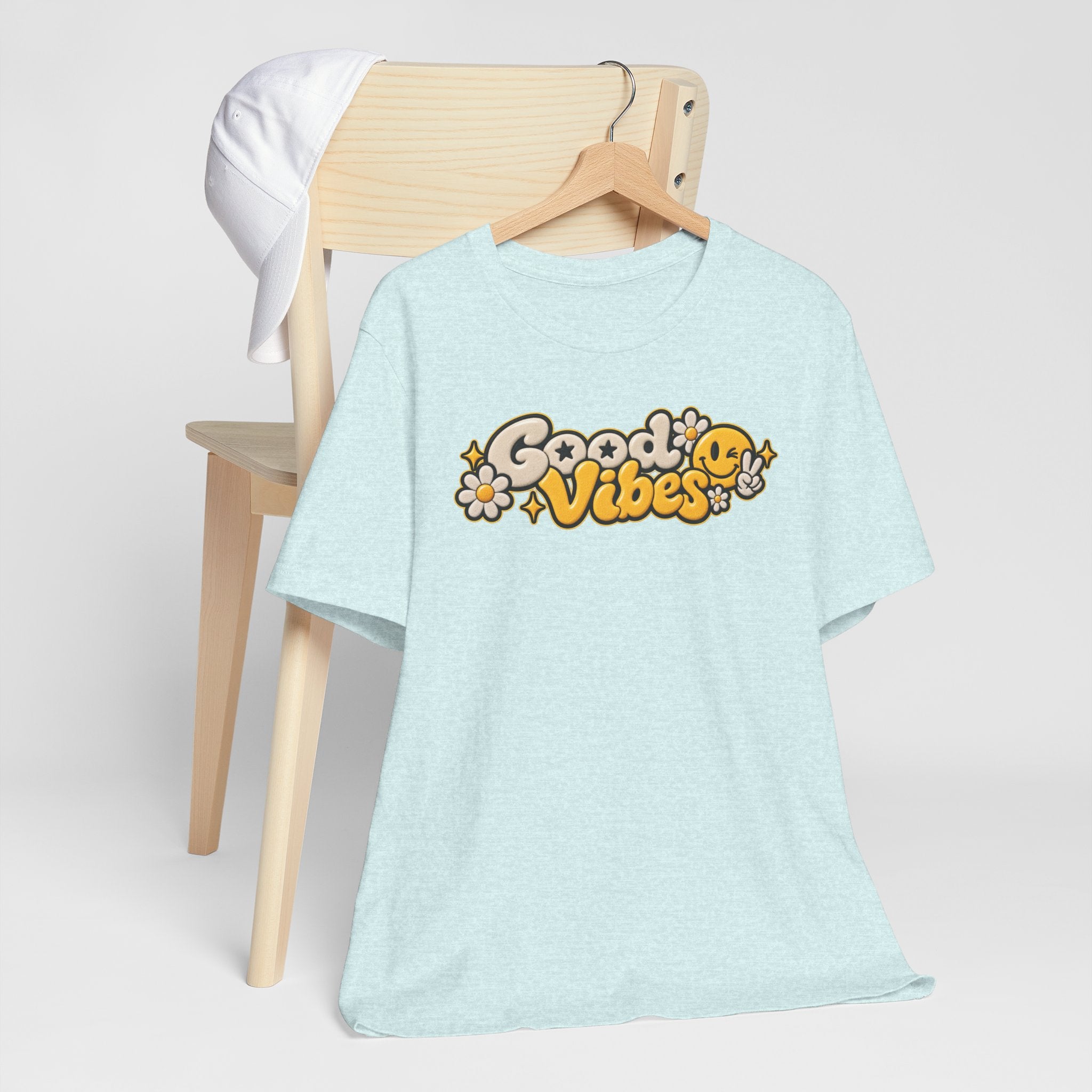 Good Vibes Retro Tee — Smiley Flower Graphic T-Shirt