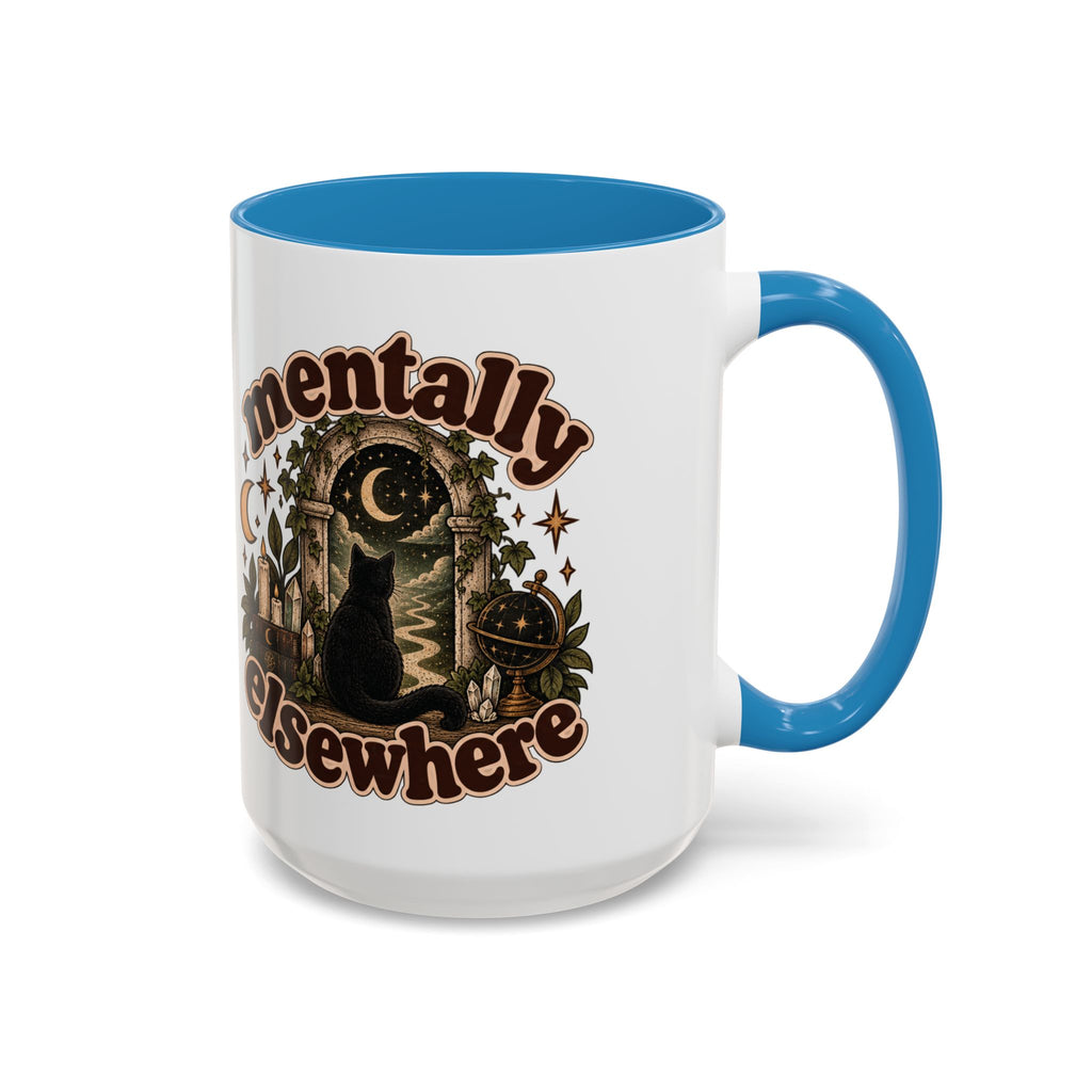 Mentally Elsewhere Mug — Black Cat Celestial Ceramic Coffee Mug