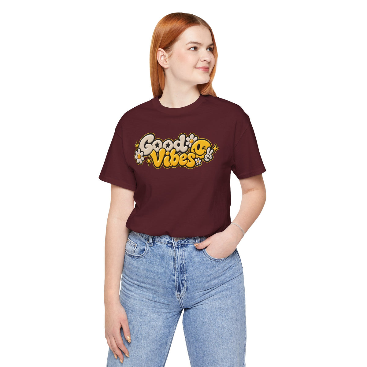 Good Vibes Retro Tee — Smiley Flower Graphic T-Shirt