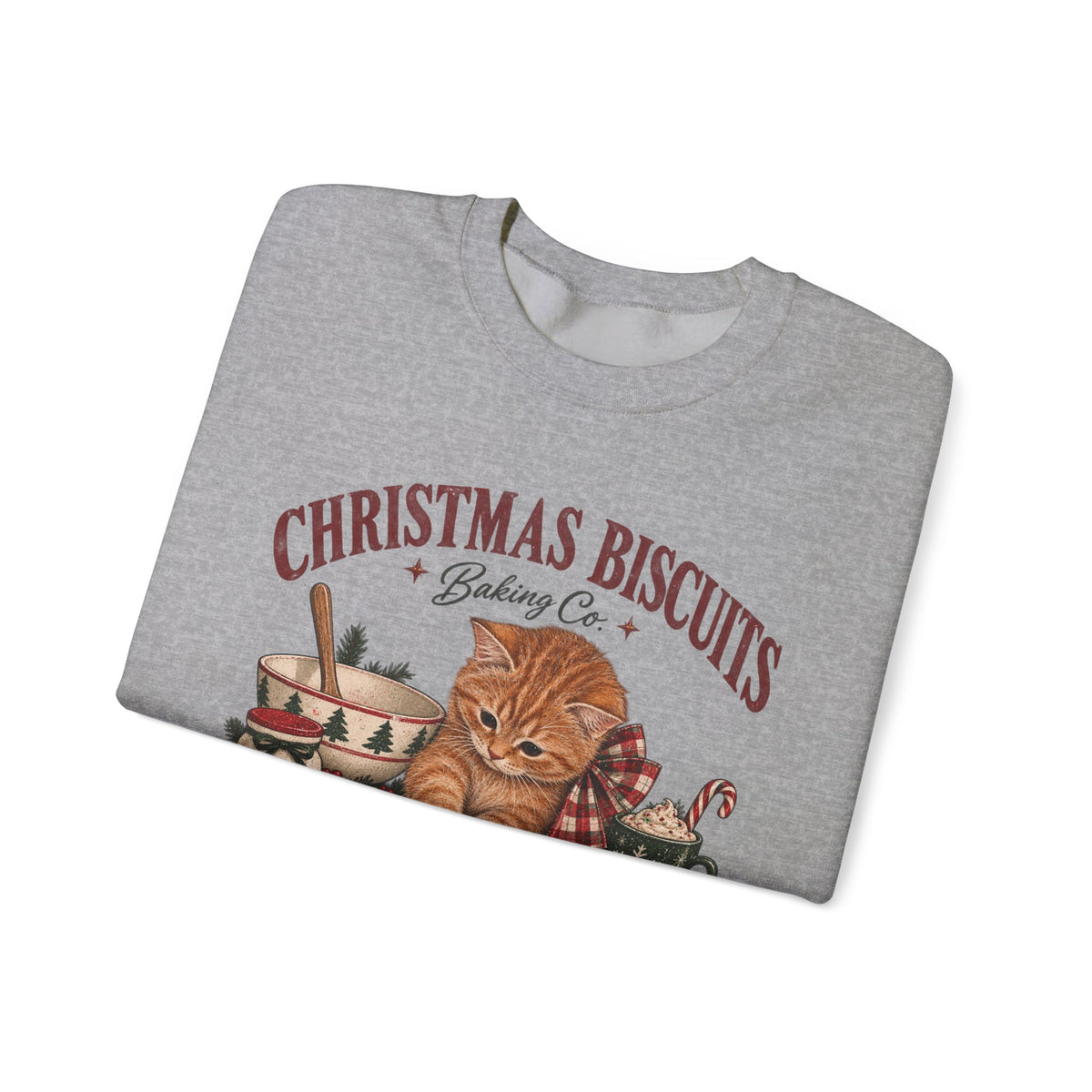 Crewneck Sweatshirt — Christmas Biscuits Baking Co. Cat Holiday Sweatshirt