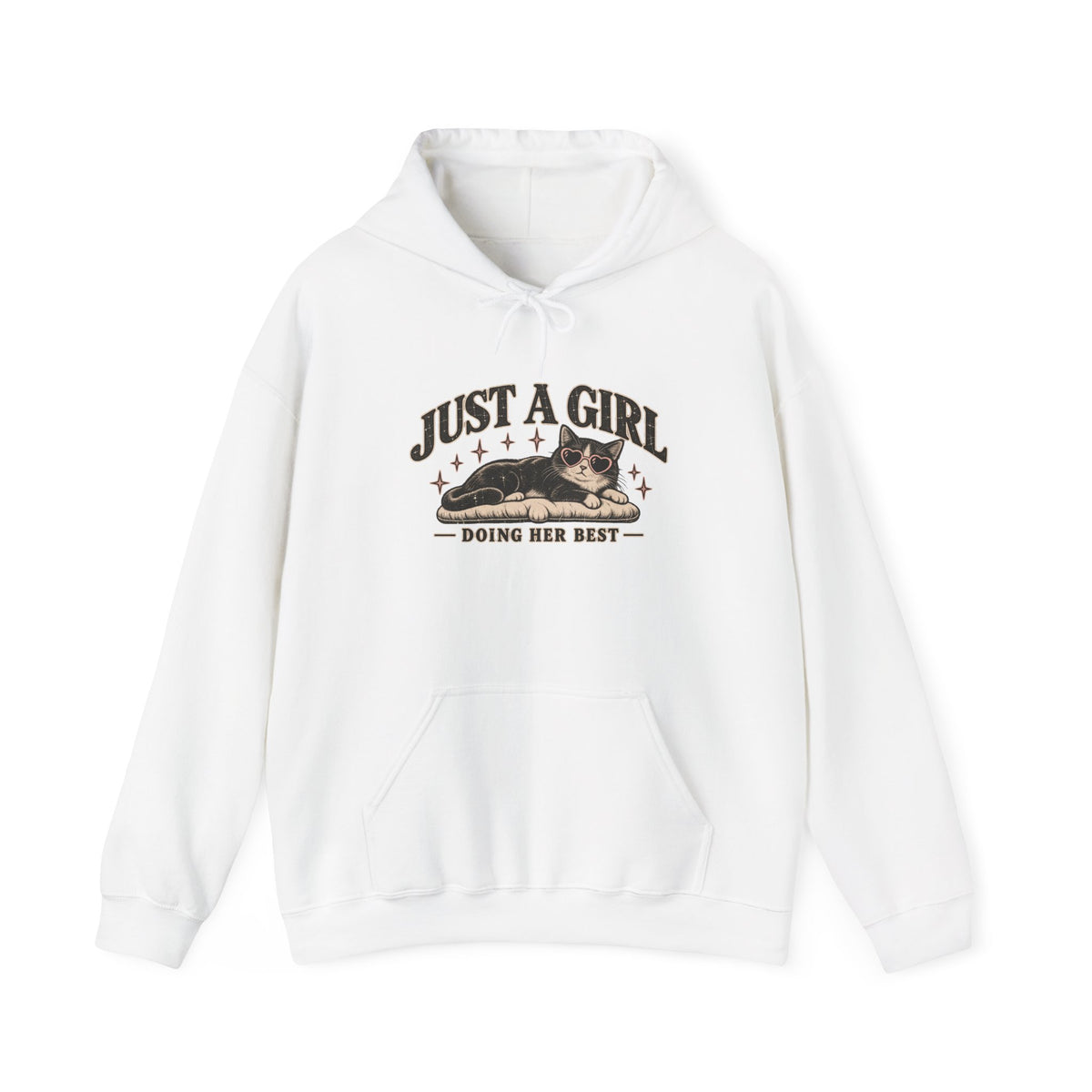 Just a Girl Doing Her Best Hoodie — Cute Cat Graphic Pullover