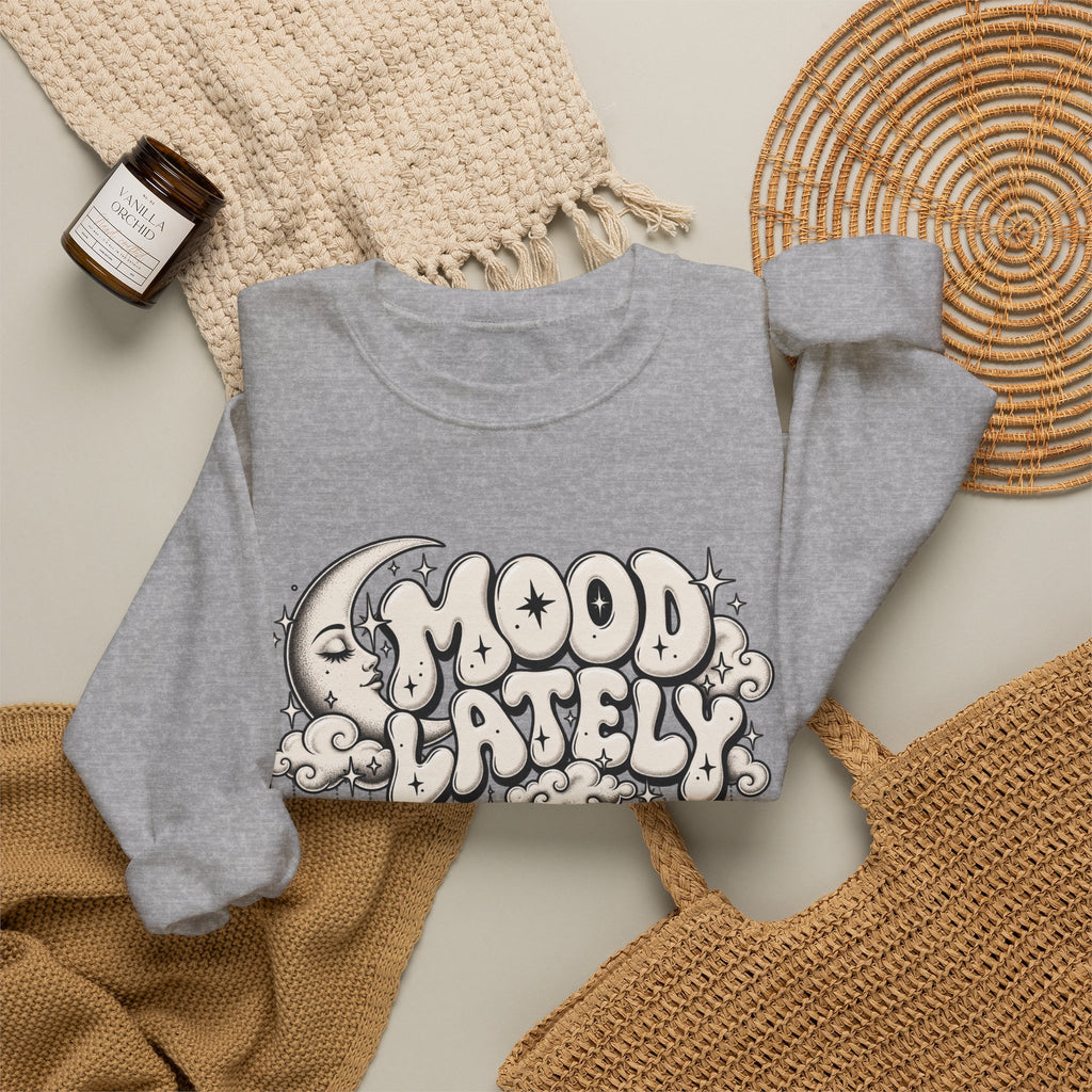 Crewneck Sweatshirt — 'Mood Lately' Retro Moon Graphic