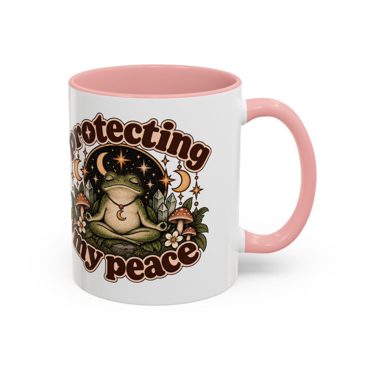 Protecting My Peace Mug — Frog & Mushroom Ceramic Coffee Mug