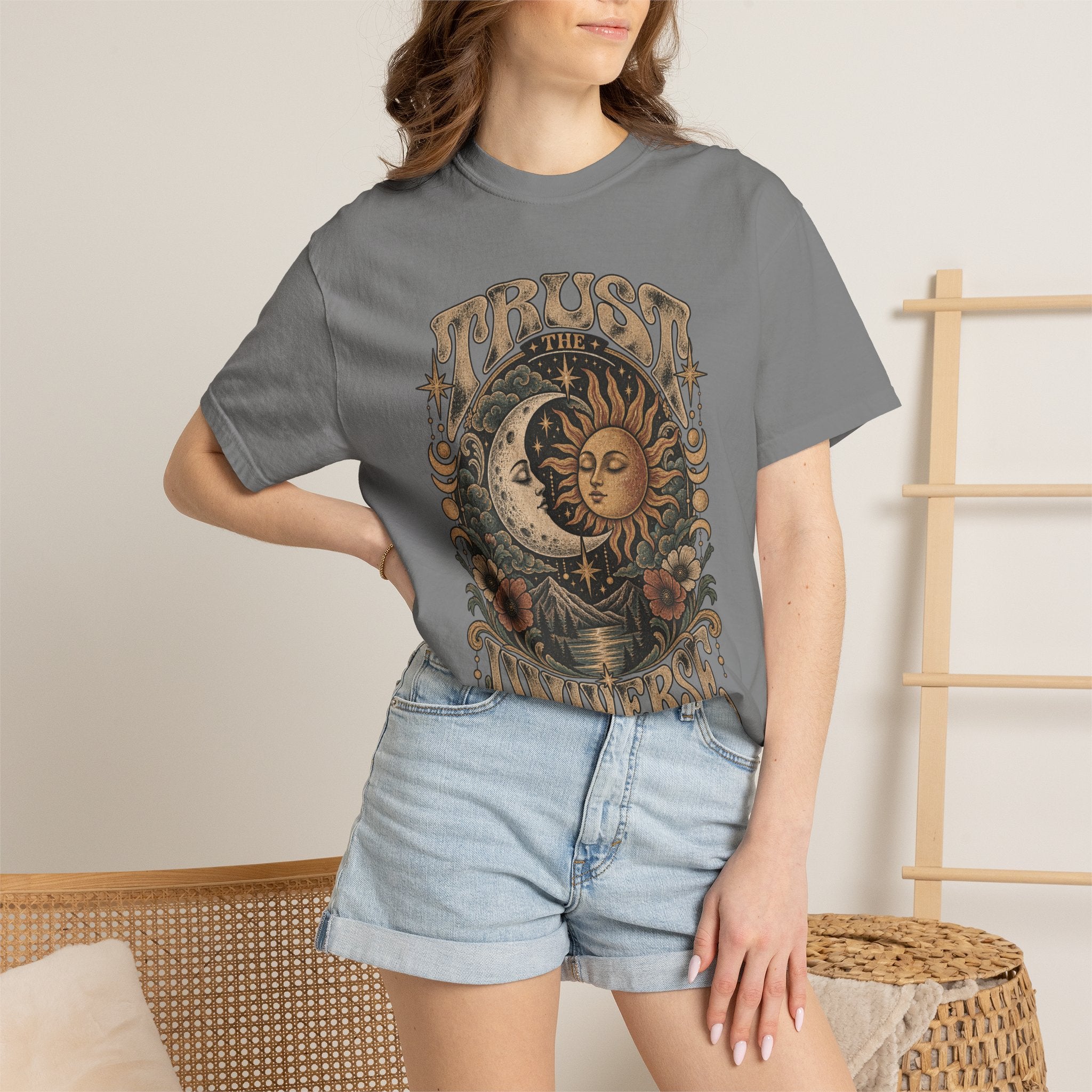 Trust the Universe T-Shirt — Vintage Sun & Moon Graphic
