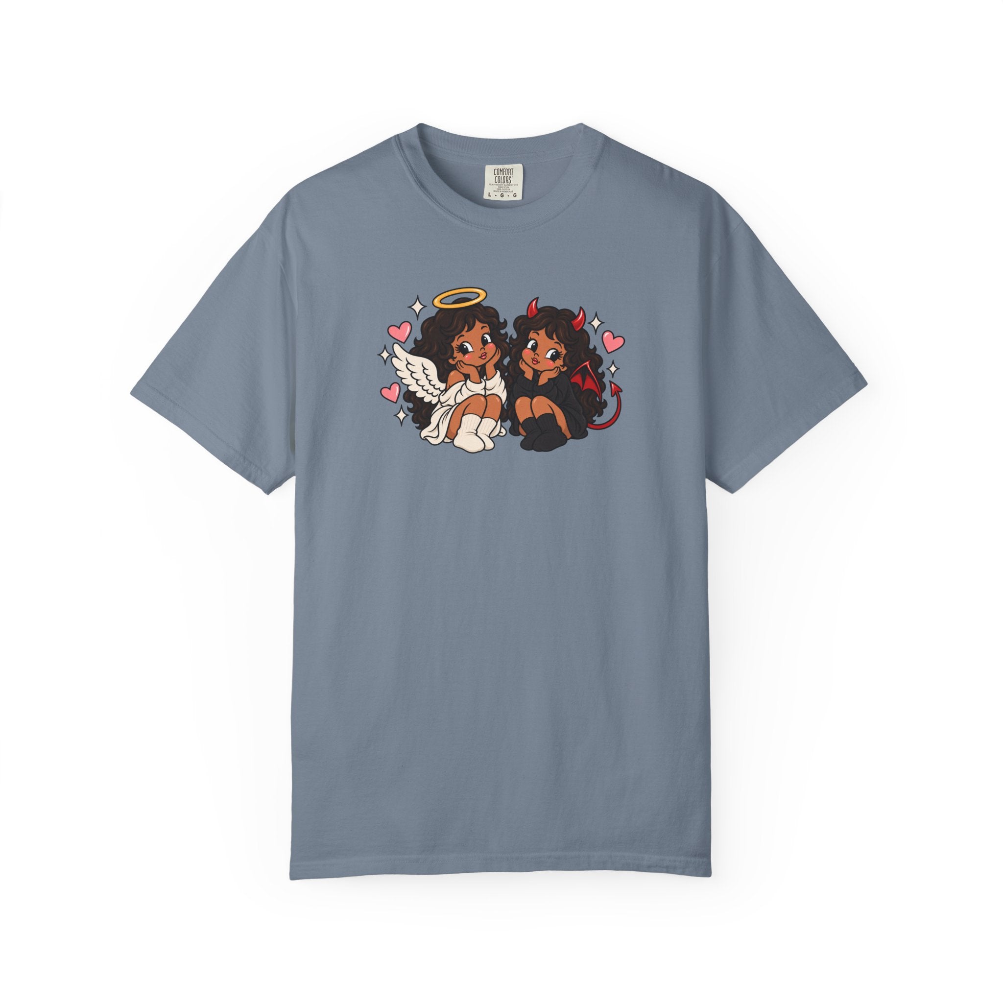Angel and Devil Cute Graphic Tee — Kawaii Couple Illustration T-Shirt