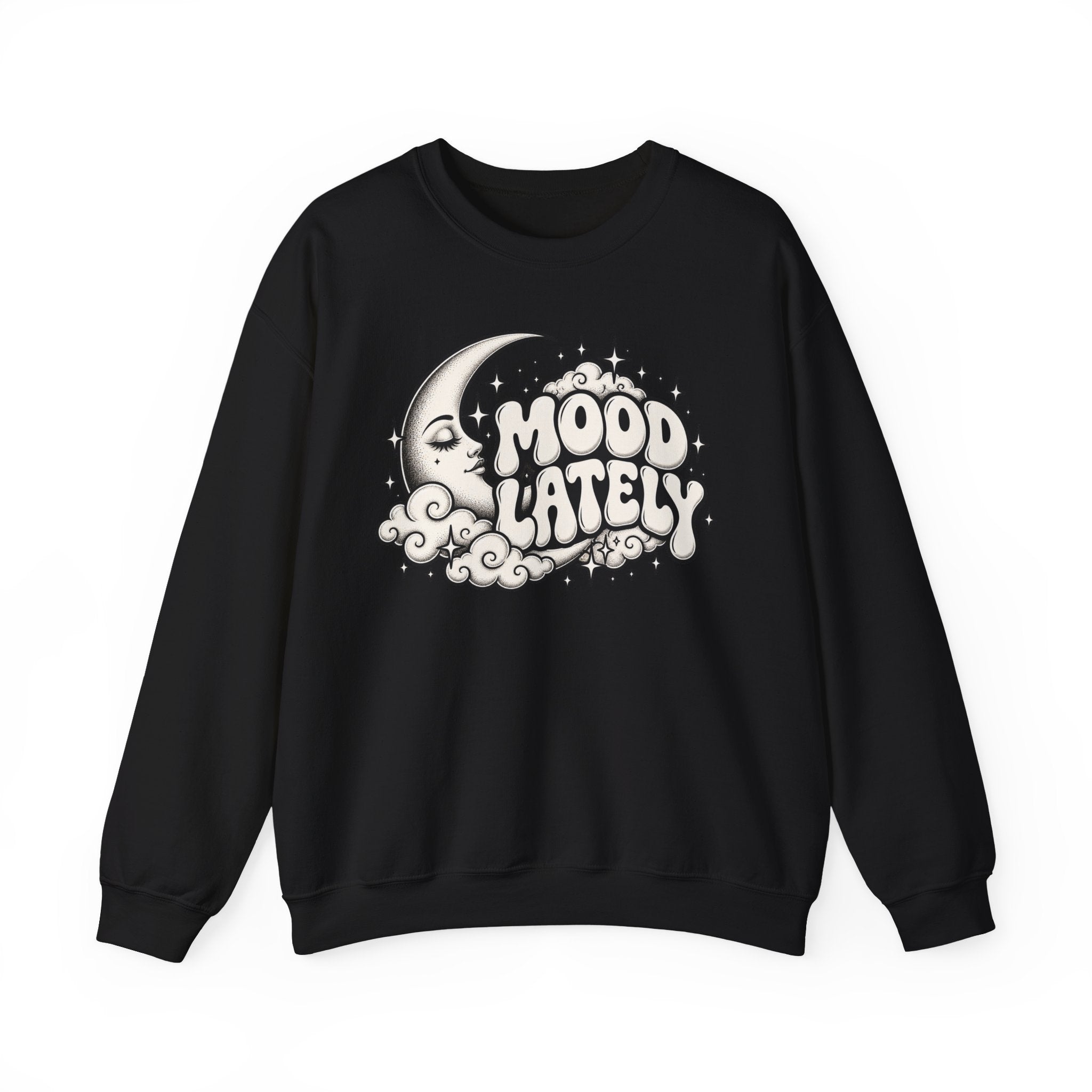 Mood Lately Crewneck Sweatshirt — Retro Moon & Cloud Graphic