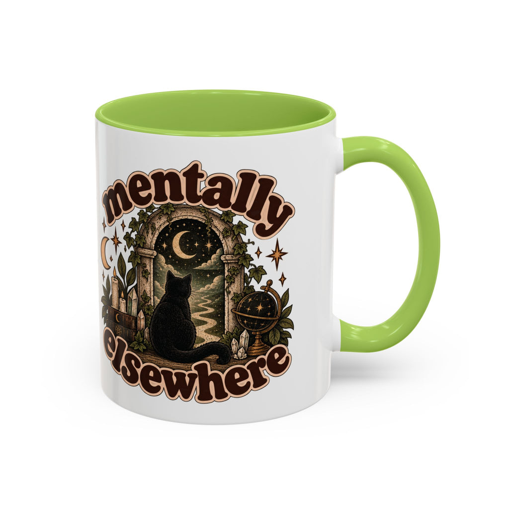 Mentally Elsewhere Mug — Black Cat Celestial Ceramic Coffee Mug