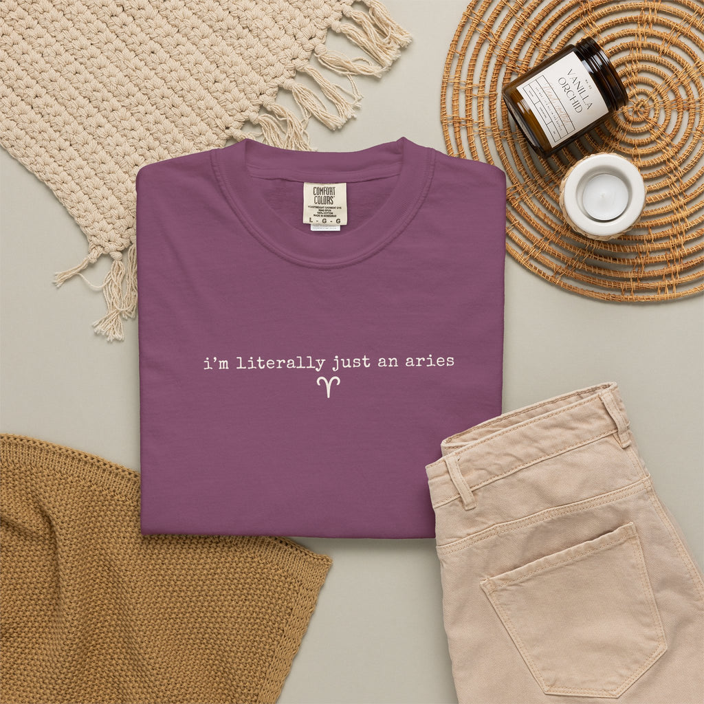 I'm Literally Just an Aries Garment-Dyed T-Shirt — Vintage Cream Comfort Tee