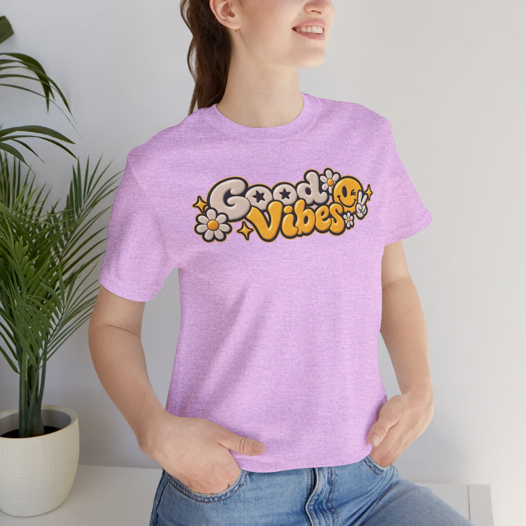 Good Vibes Retro Tee — Smiley Flower Graphic T-Shirt