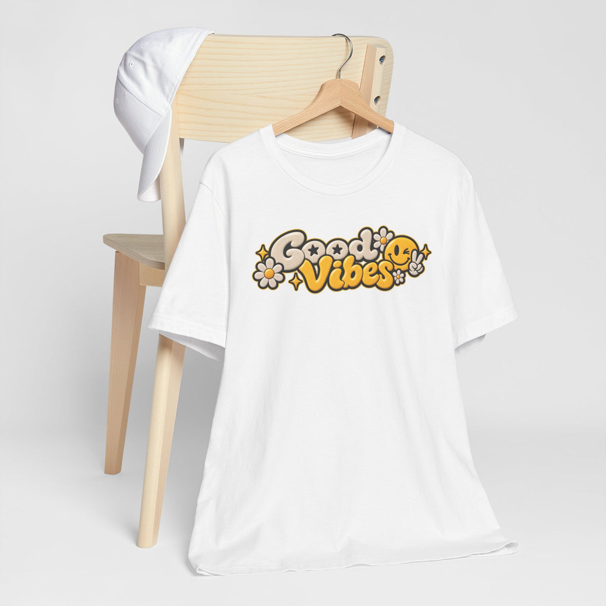 Good Vibes Retro Tee — Smiley Flower Graphic T-Shirt