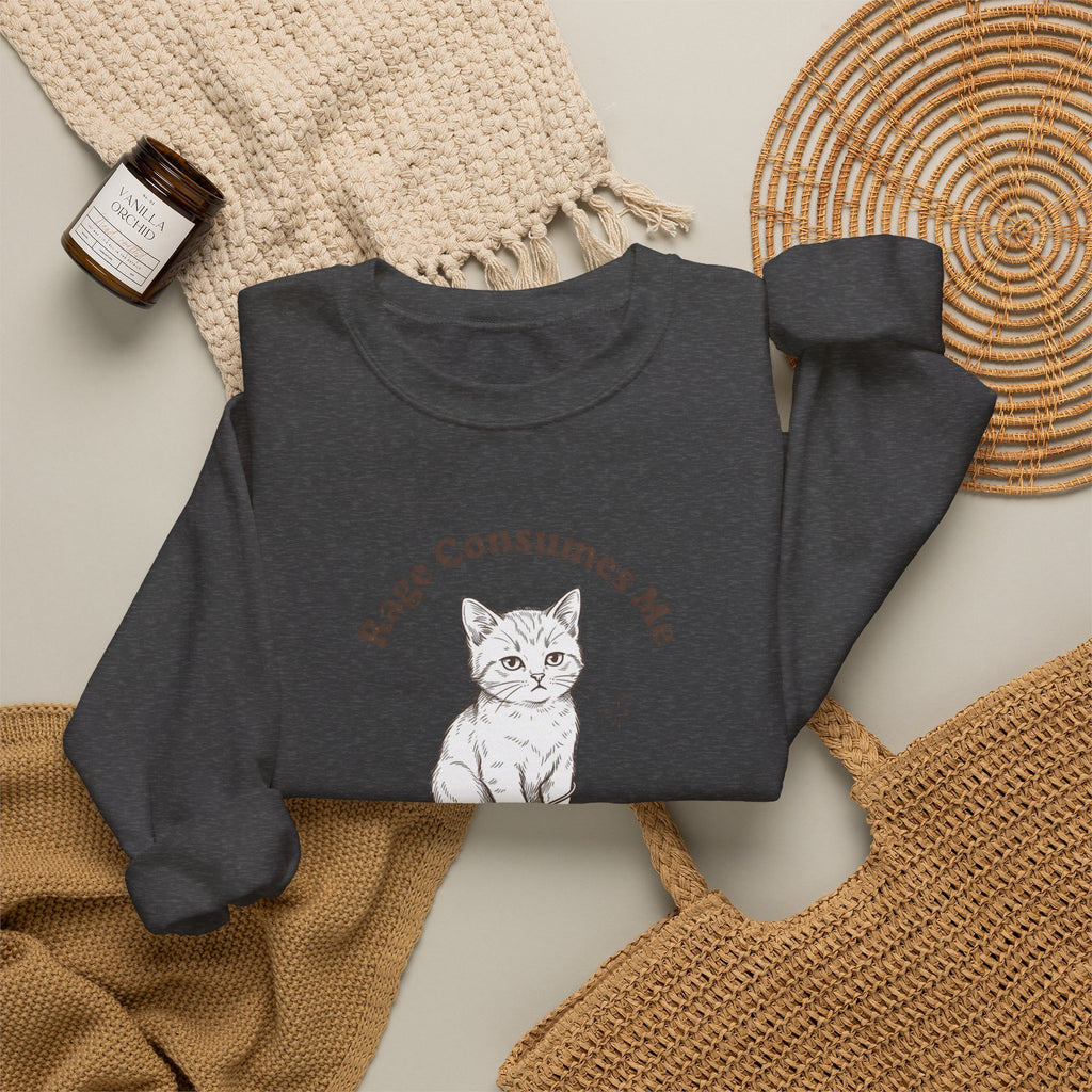 Rage Consumes Me kitten sweatshirt | vintage minimalist cat, ironic emotion