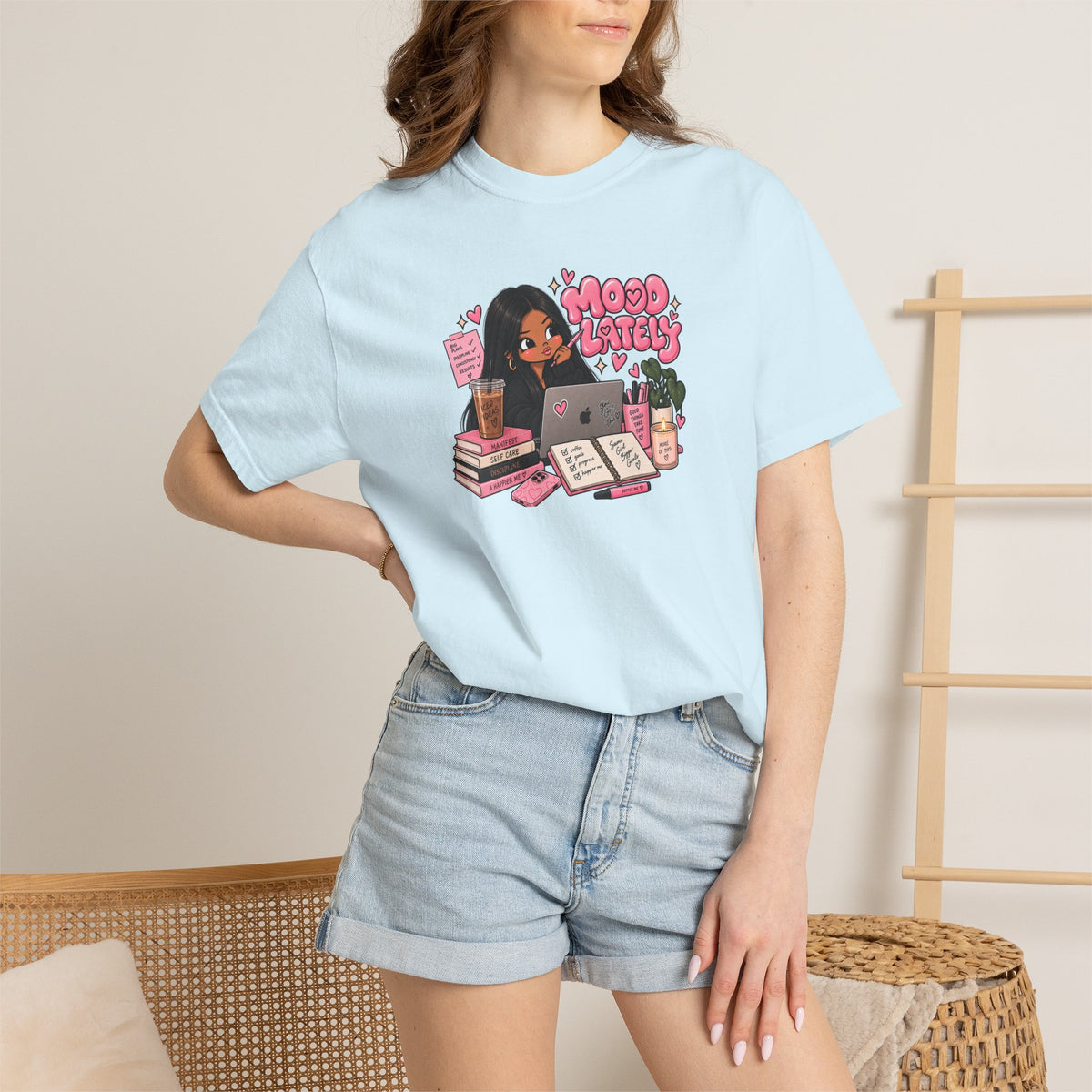 Mood Lately T-Shirt — Cute Study Girl Graphic Tee