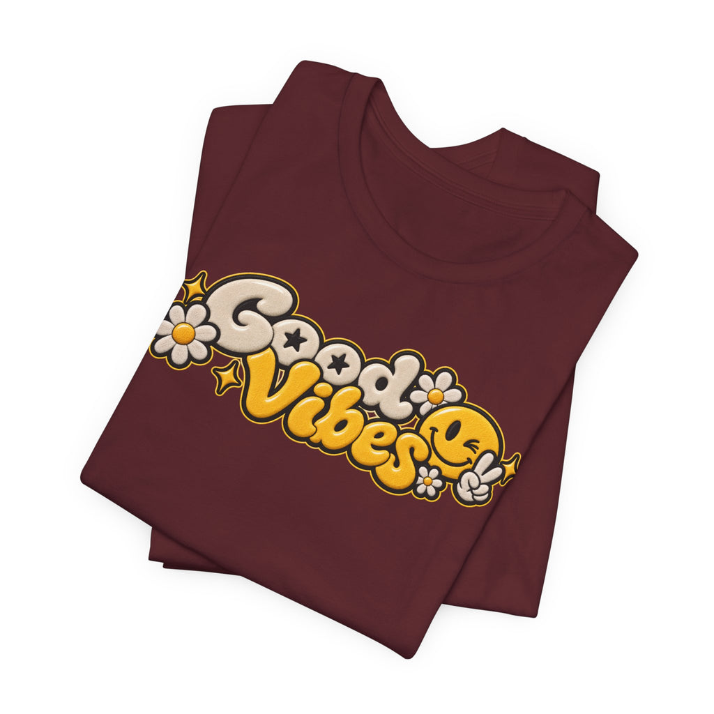 Good Vibes Retro Tee — Smiley Flower Graphic T-Shirt