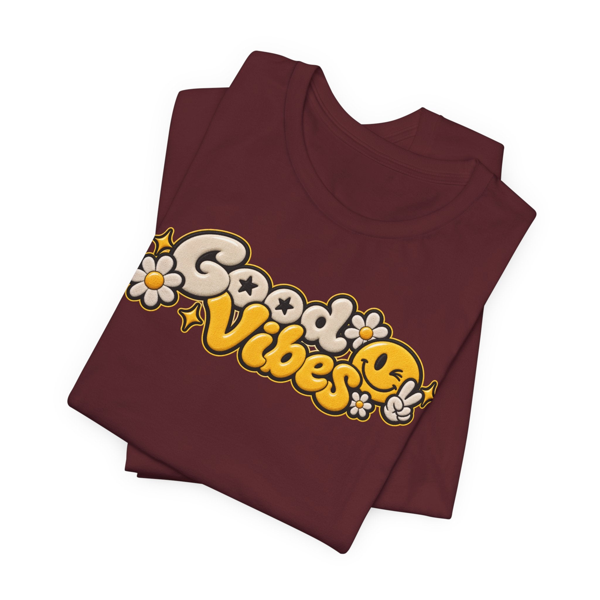 Good Vibes Retro Tee — Smiley Flower Graphic T-Shirt