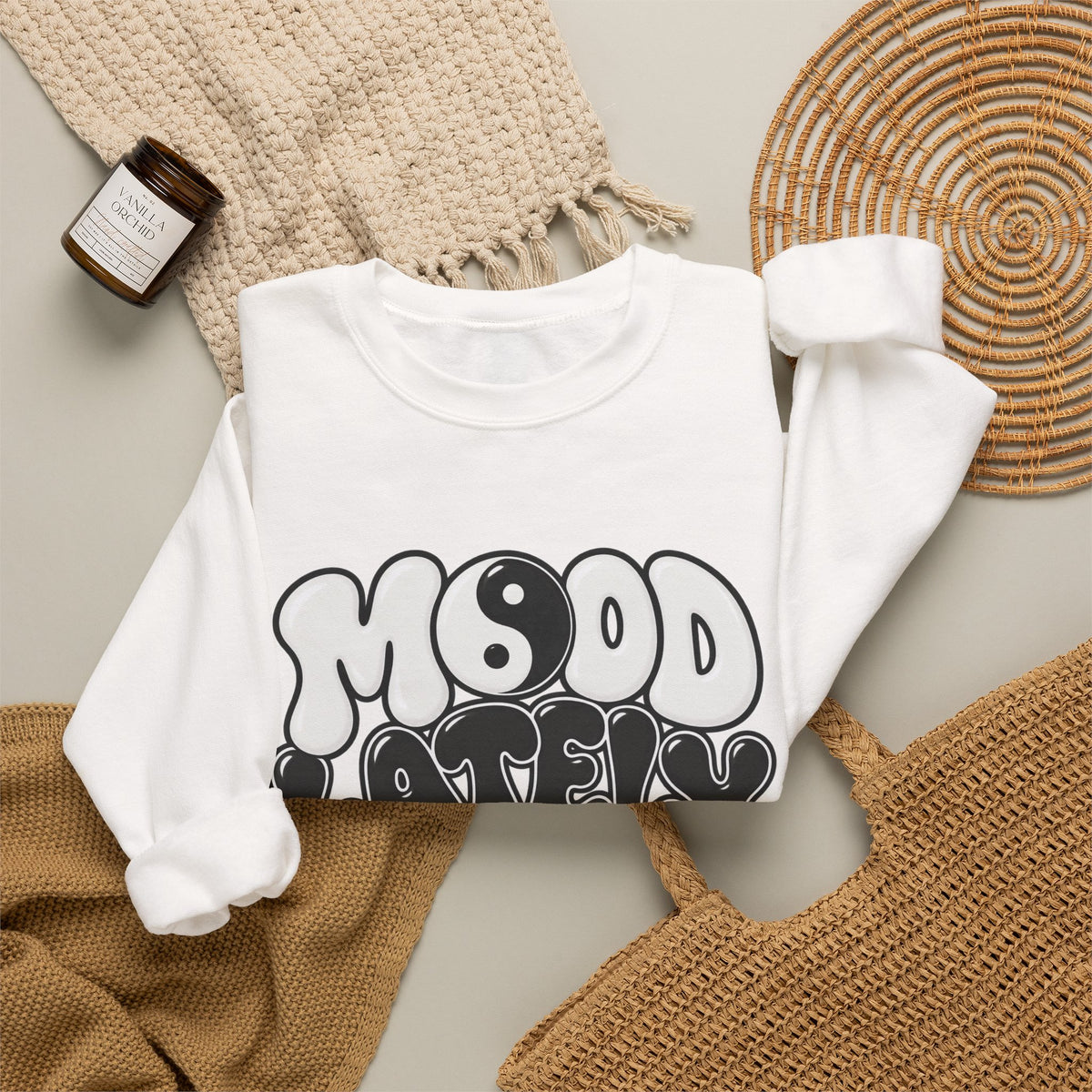 Crewneck Sweatshirt "Mood Lately" Retro Yin Yang Graphic