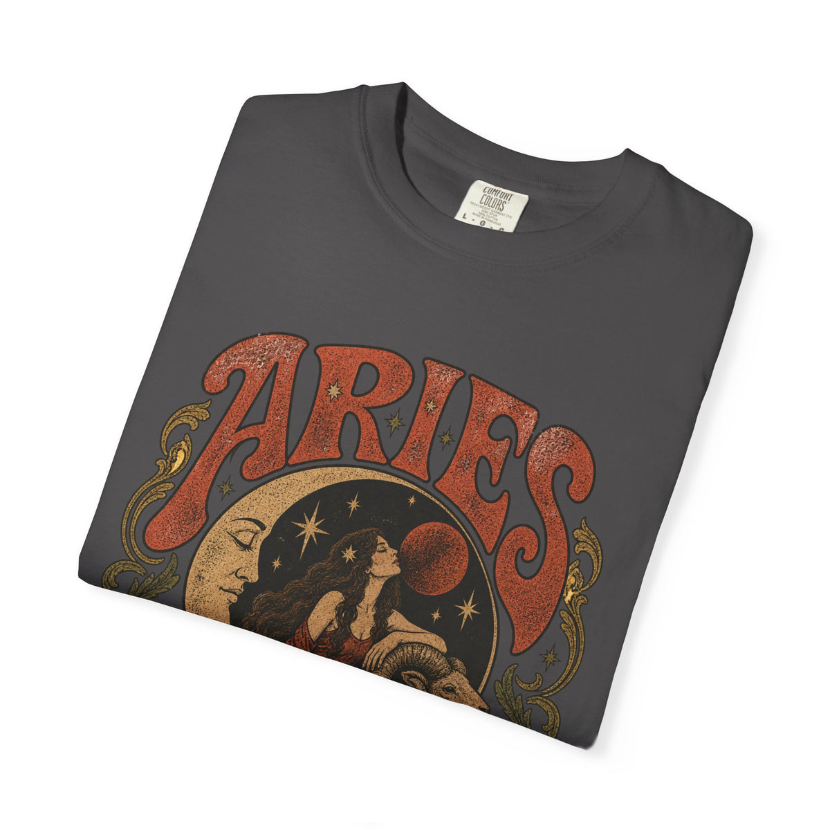 Aries Zodiac T‑Shirt — Vintage Moon & Ram Astrology Tee