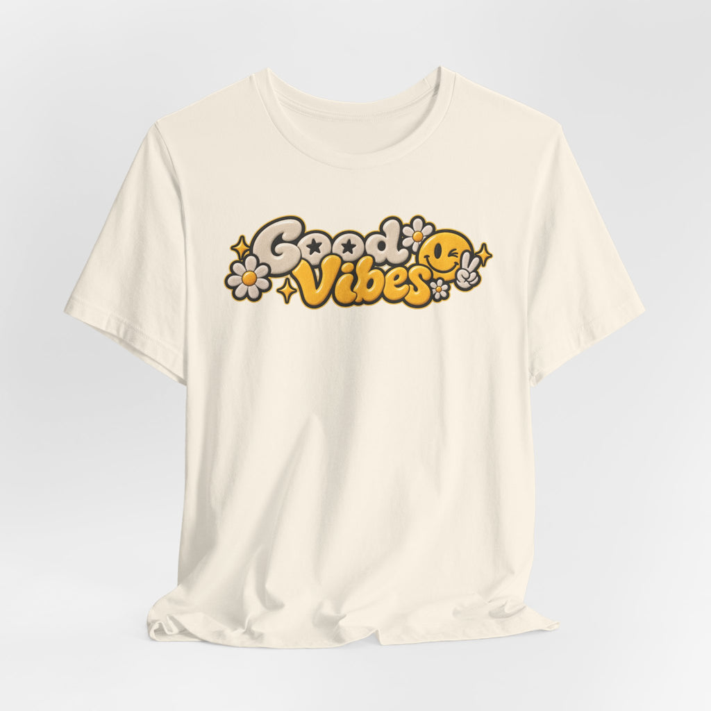 Good Vibes Retro Tee — Smiley Flower Graphic T-Shirt