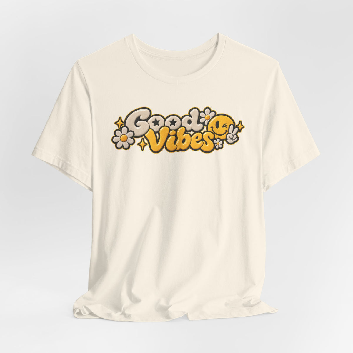 Good Vibes Retro Tee — Smiley Flower Graphic T-Shirt